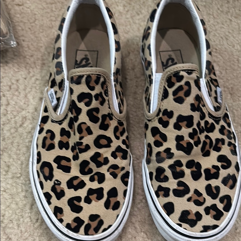 Vans Slip-On Leopard Print Flats in Tan, Black, Brown
